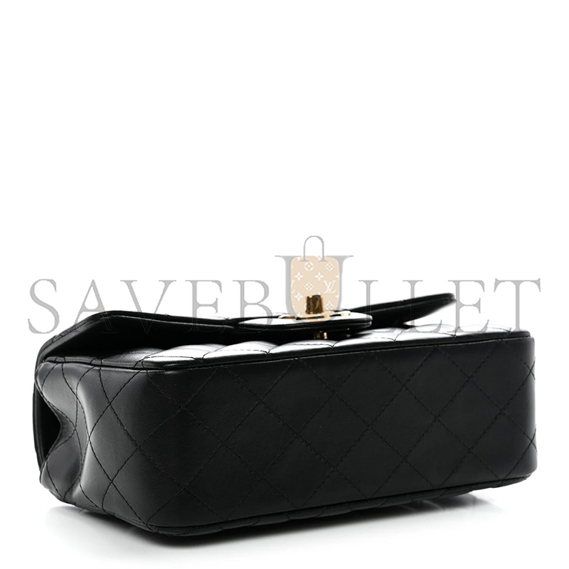 CHANEL LAMBSKIN QUILTED MINI TOP HANDLE RECTANGULAR FLAP BLACK (20*11*6cm)
